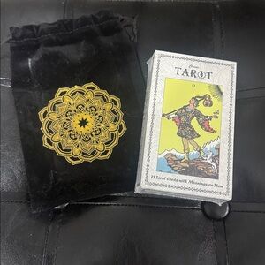 New Deck Of Classic 78 Tarot Cards With Meanings On Them In Black Velvet Bag